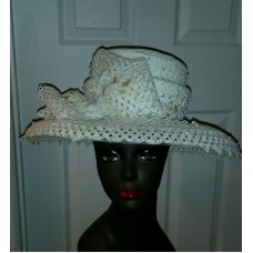 WHITE HAT LRG  BOW PEARL SEQUINS RSTONES  BLING  WIDE BRIM   eb-64686395
